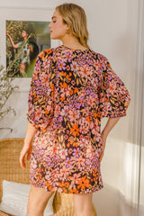 ODDI Full Size Floral Tied Neck Mini Dress - Trendsi
