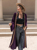 Embroidered Open Front Long Sleeve Cardigan - Trendsi - Flyclothing LLC