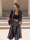 Embroidered Open Front Long Sleeve Cardigan - Trendsi