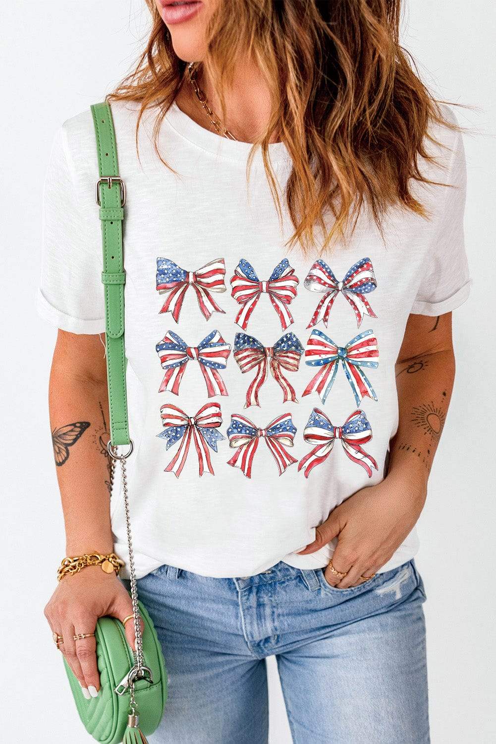 Bow Graphic Round Neck Short Sleeve T-Shirt - Trendsi - Flyclothing LLC