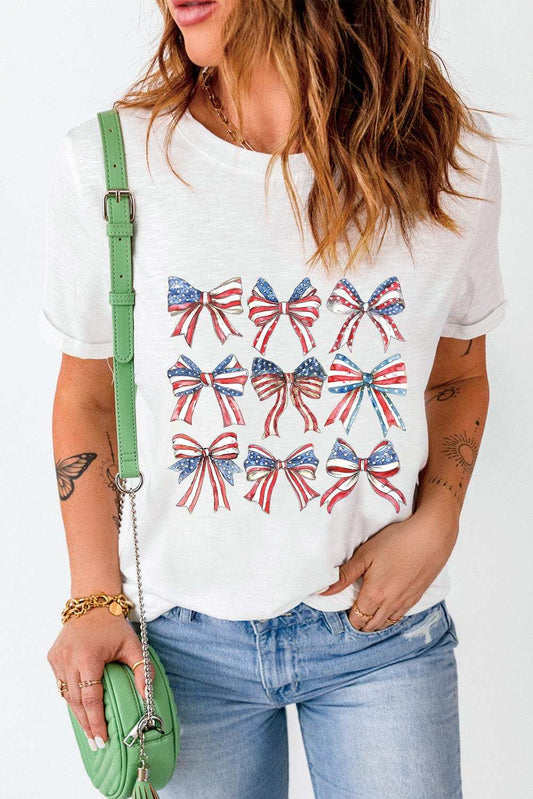 Bow Graphic Round Neck Short Sleeve T-Shirt - Trendsi - Flyclothing LLC