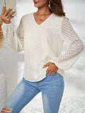 Textured V-Neck Balloon Sleeve Blouse - Trendsi