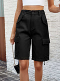 High Waist Denim Shorts with Pockets - Trendsi - Flyclothing LLC