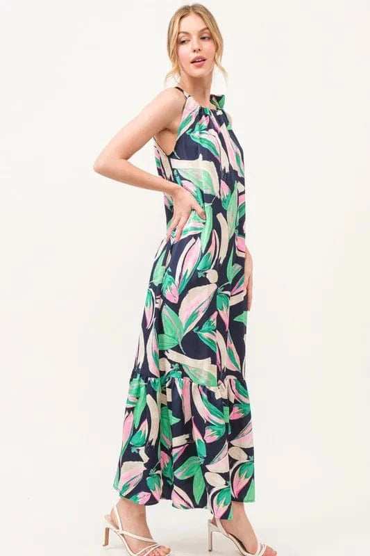 And The Why Botanical Printed Halterneck Tiered Maxi Dress - Trendsi - Flyclothing LLC