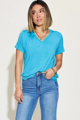 Basic Bae Full Size V-Neck High-Low T-Shirt - Trendsi - Flyclothing LLC