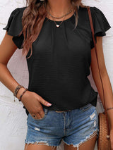 Ruffled Round Neck Cap Sleeve Blouse - Trendsi - Flyclothing LLC