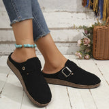 Suede Round Toe Buckle Slip-Ons - Trendsi