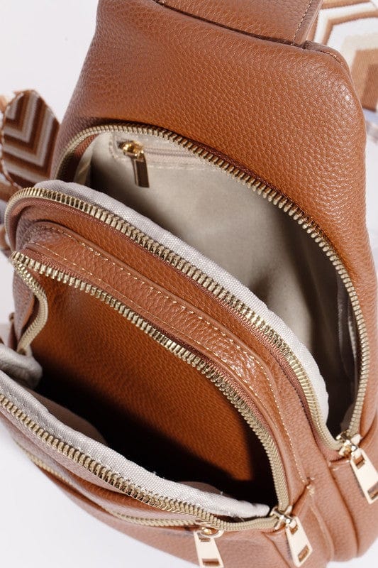 Fame PU Leather Chevron Strap Crossbody Bag - Trendsi