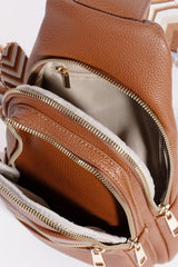 Fame PU Leather Chevron Strap Crossbody Bag - Trendsi