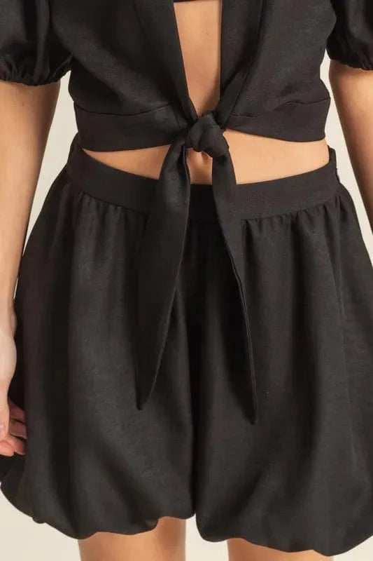 HYFVE Front Tie Top and Bubble Hem Shorts - Trendsi - Flyclothing LLC
