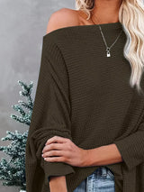 Waffle Knit Boat Neck T-Shirt - Trendsi - Flyclothing LLC