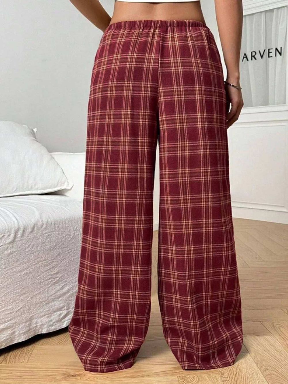 Plaid Drawstring Wide Leg Pants - Trendsi - Flyclothing LLC