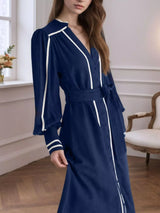 Notched Lantern Sleeve Dress - Trendsi - Flyclothing LLC