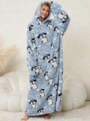 Fuzzy Pocketed Long Sleeve Hooded Lounge Dress - Trendsi