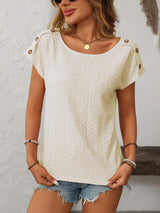 Mandy Eyelet Round Neck Short Sleeve Top - Trendsi - Flyclothing LLC