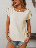 Mandy Eyelet Round Neck Short Sleeve Top - Trendsi