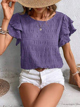 Round Neck Flounce Sleeve Blouse - Trendsi - Flyclothing LLC