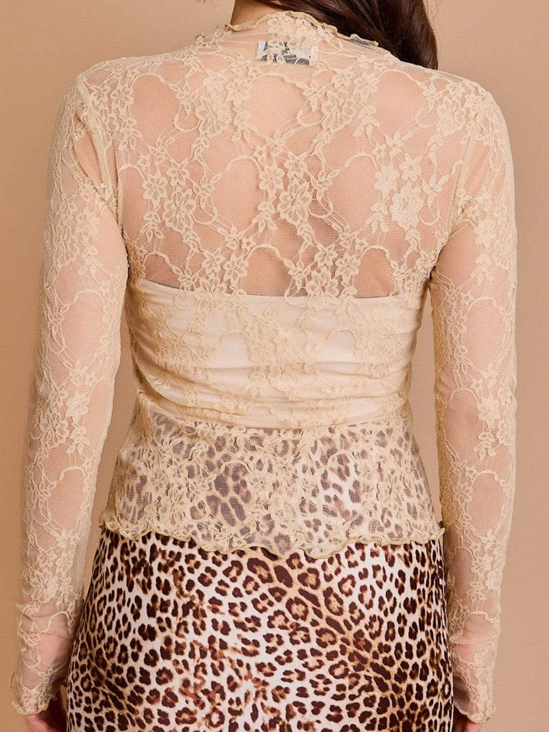 Lace Mock Neck Long Sleeve Top - Trendsi - Flyclothing LLC