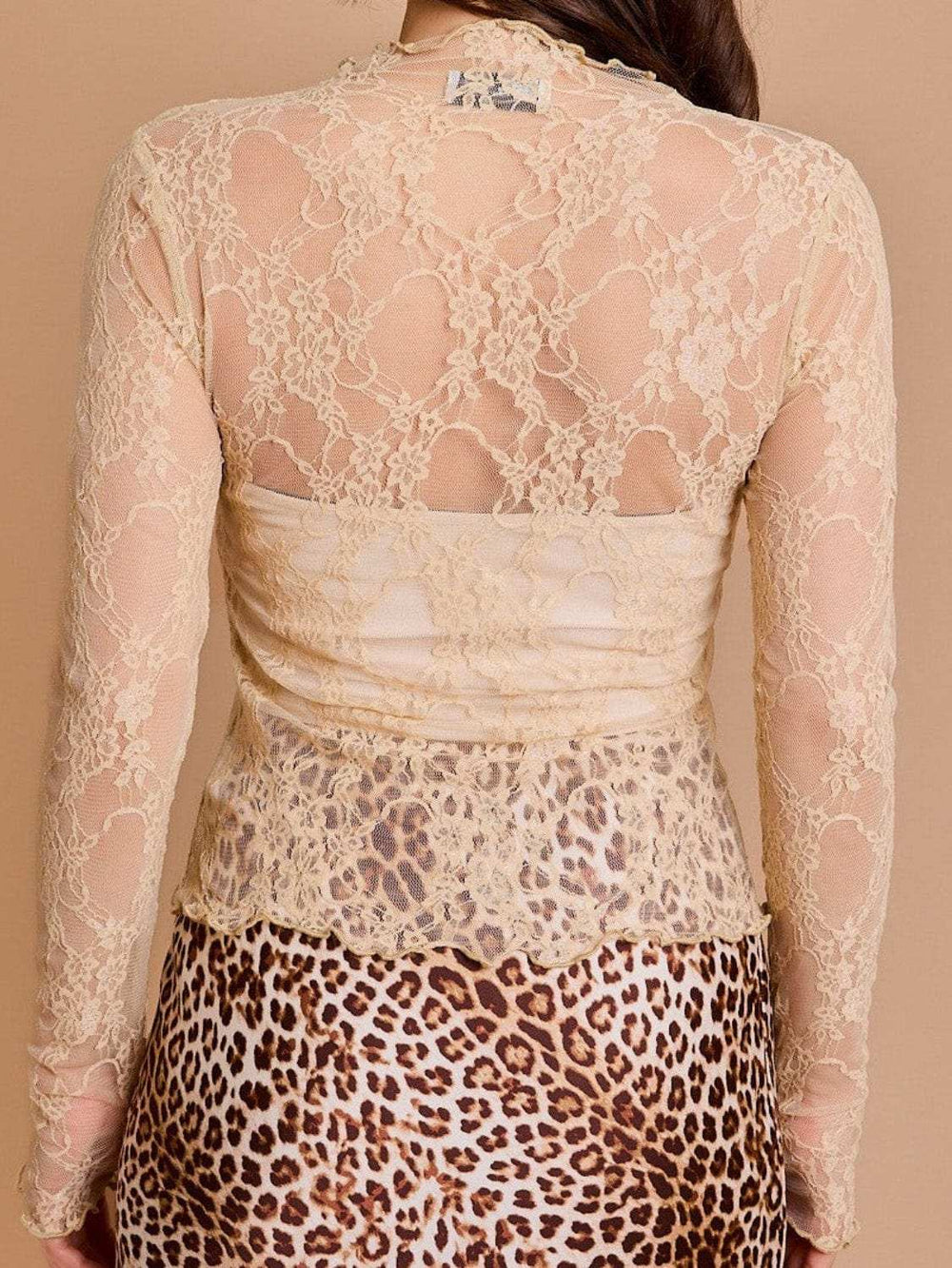 Lace Mock Neck Long Sleeve Top - Trendsi - Flyclothing LLC