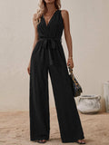 Tied Surplice Sleeveless Wide Leg Jumpsuit - Trendsi - Flyclothing LLC