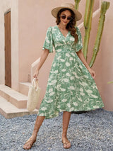 Printed V-Neck Flutter Sleeve Dress - Trendsi - Flyclothing LLC
