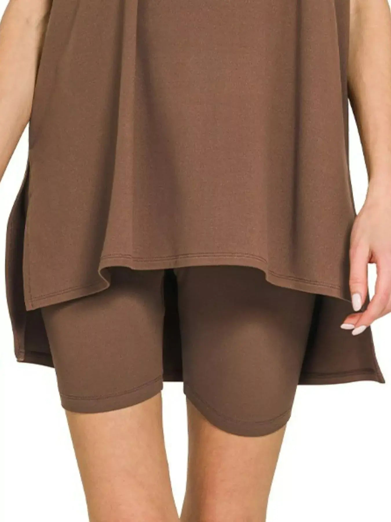 Zenana Full Size Brushed Dty Microfiber Round Neck Top and Biker Shorts Set Plus Size - Trendsi - Flyclothing LLC