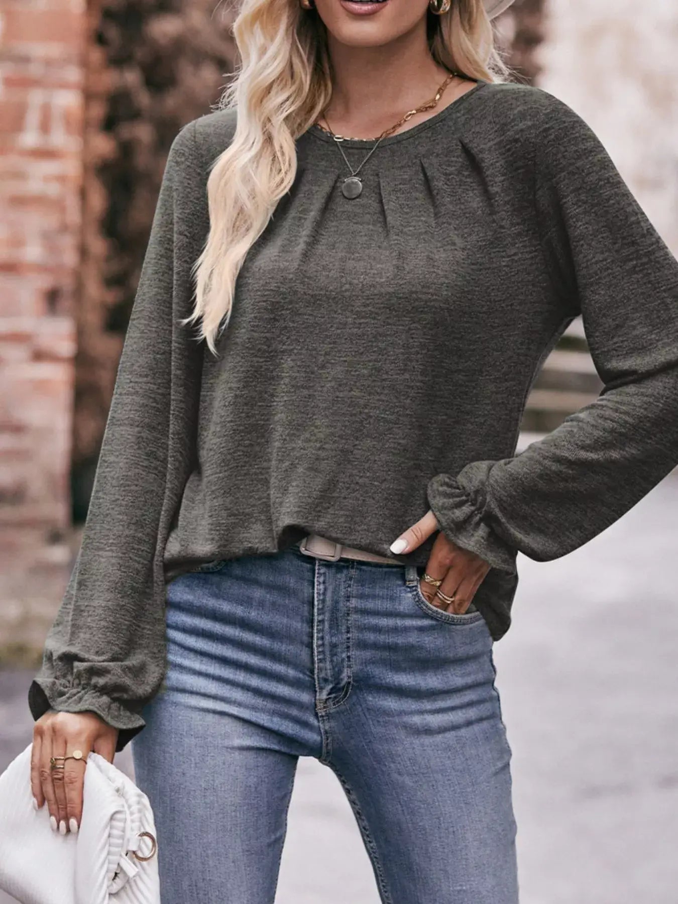Ruffle Cuff Long Sleeve T-Shirt - Trendsi - Flyclothing LLC