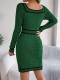 Contrast Trim Long Sleeve Sweater Dress - Trendsi - Flyclothing LLC