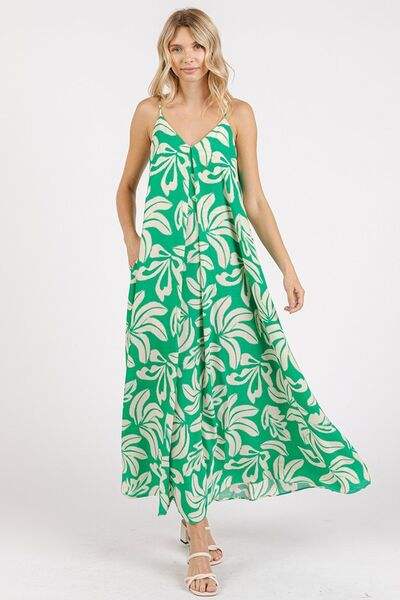 Mittoshop Printed V-Neck Maxi Cami Dress with Pockets - Trendsi - Flyclothing LLC