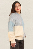 VERY J Color Block Mock Neck Drop Shoulder Sweater - Trendsi