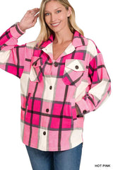 Zenana Oversized Plaid Fleece Shacket - Trendsi - Flyclothing LLC