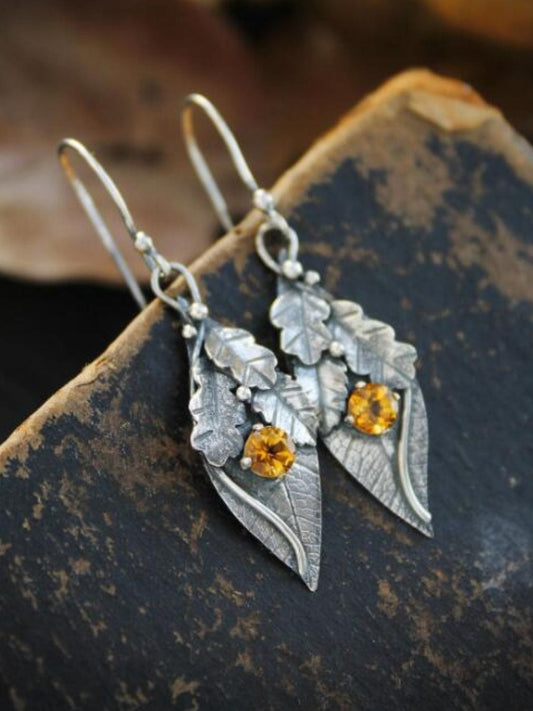 Alloy Rhinestone Leaf Shape Earrings - Trendsi