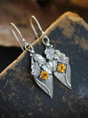 Alloy Rhinestone Leaf Shape Earrings - Trendsi