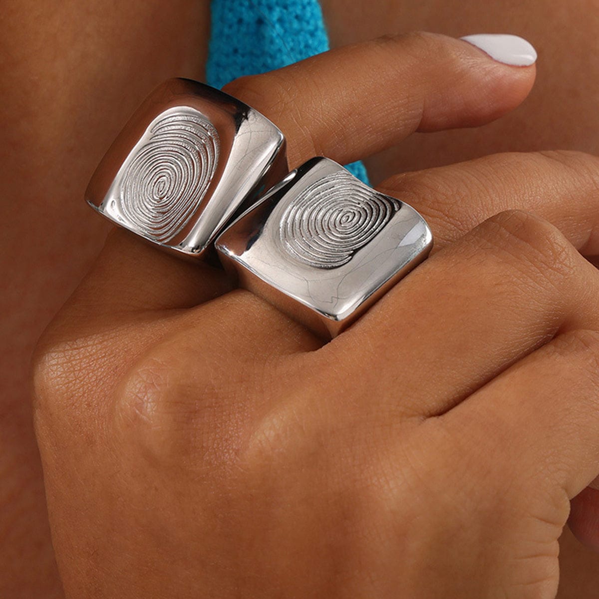 Titanium Steel Fingerprint Signet Ring - Trendsi