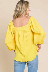 Culture Code Texture Square Neck Puff Sleeve Top - Trendsi - Flyclothing LLC