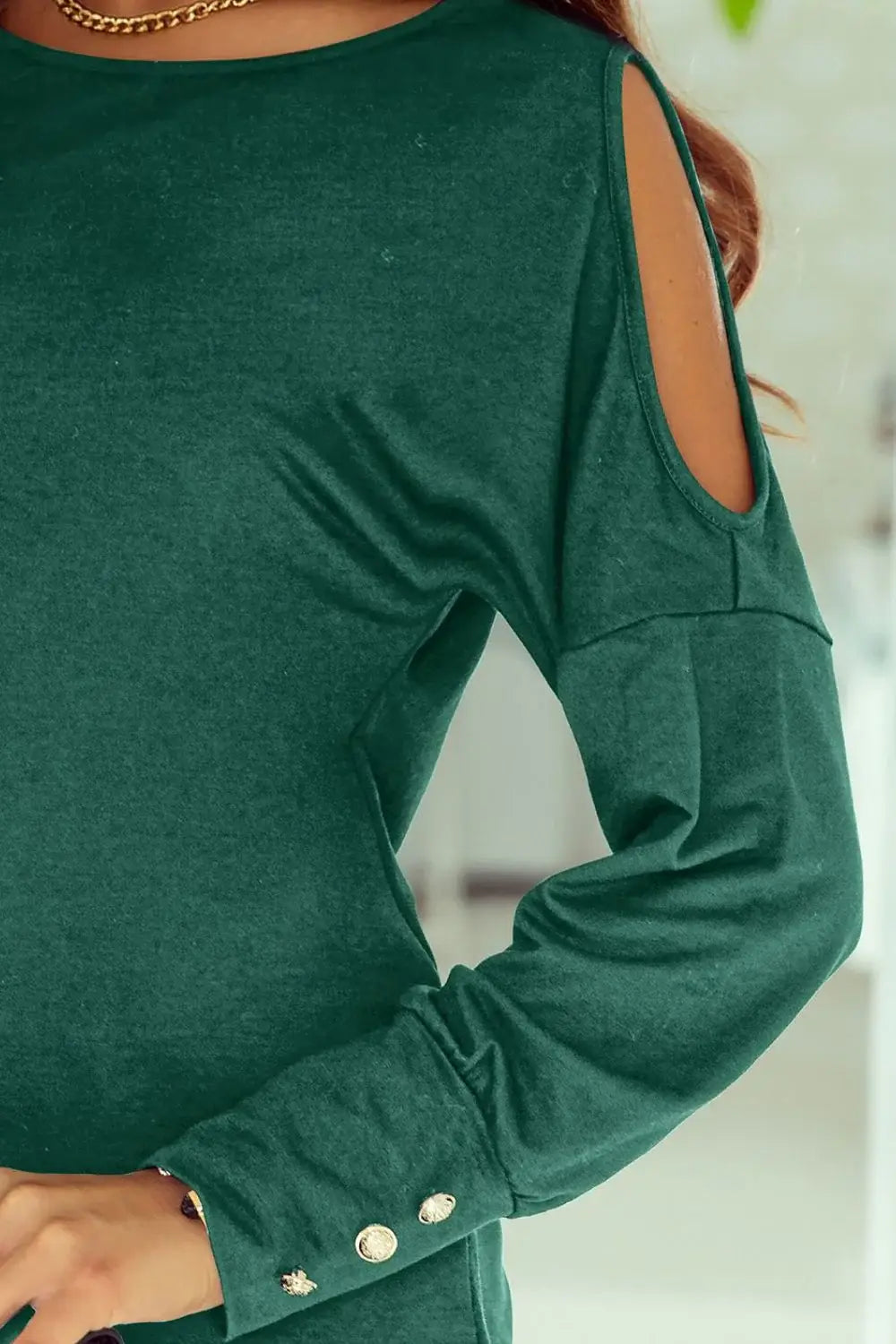 Cutout Round Neck Long Sleeve Top - Trendsi - Flyclothing LLC