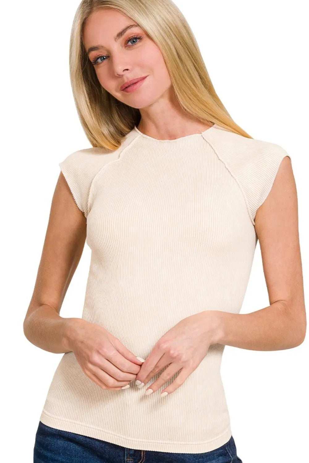 Zenana Stone Washed Ribbed Seamless Top - Trendsi - Flyclothing LLC