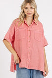Mittoshop Mineral Wash Gauze Oversized Short Sleeve Shirt - Trendsi