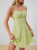 Floral Print Tie Strap Mini Dress - Trendsi - Flyclothing LLC