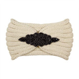 Beaded Flower Applique Knit Headband Earmuff Ear Warmer - Madeline Love - Flyclothing LLC