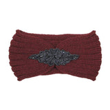 Beaded Flower Applique Knit Headband Earmuff Ear Warmer - Madeline Love - Flyclothing LLC