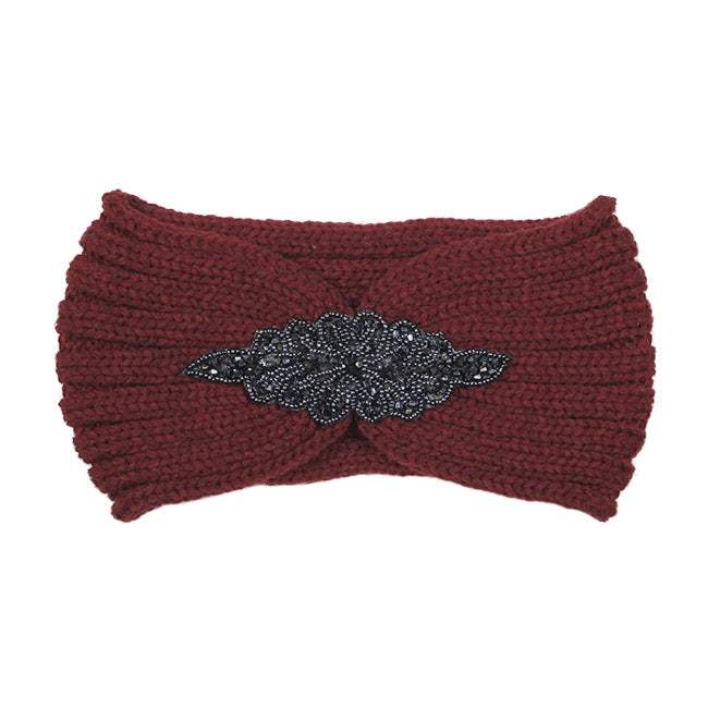 Beaded Flower Applique Knit Headband Earmuff Ear Warmer - Madeline Love - Flyclothing LLC