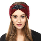 Beaded Flower Applique Knit Headband Earmuff Ear Warmer - Madeline Love - Flyclothing LLC