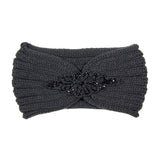 Beaded Flower Applique Knit Headband Earmuff Ear Warmer - Madeline Love - Flyclothing LLC