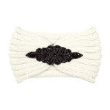 Beaded Flower Applique Knit Headband Earmuff Ear Warmer - Madeline Love - Flyclothing LLC