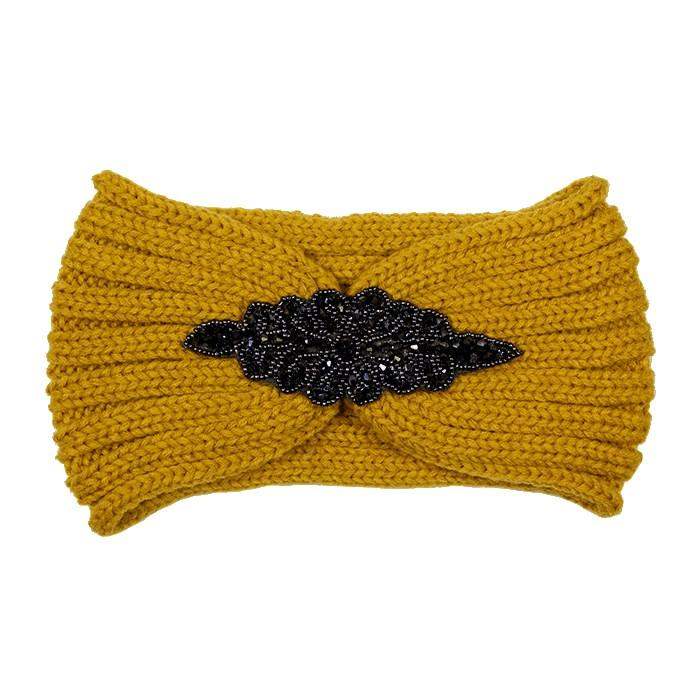Beaded Flower Applique Knit Headband Earmuff Ear Warmer - Madeline Love - Flyclothing LLC