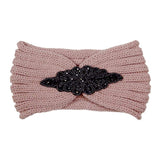Beaded Flower Applique Knit Headband Earmuff Ear Warmer - Madeline Love - Flyclothing LLC
