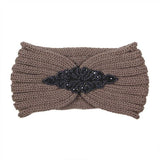 Beaded Flower Applique Knit Headband Earmuff Ear Warmer - Madeline Love - Flyclothing LLC