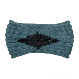 Beaded Flower Applique Knit Headband Earmuff Ear Warmer - Madeline Love - Flyclothing LLC