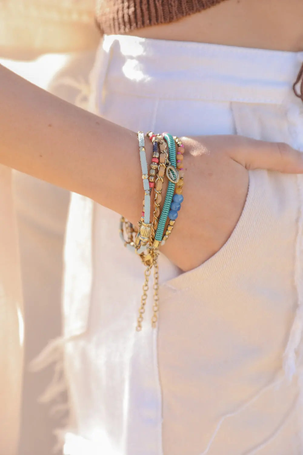 Beaded Gold Stacked Bracelet💚 - Boho Clothing and Accessories - Flyclothing LLC